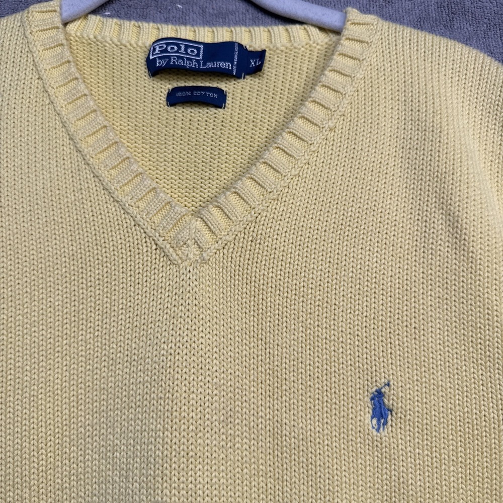 Polo Ralph Lauren Sweater Vest Men's XL Yellow V Neck Preppy Pony Logo Classic